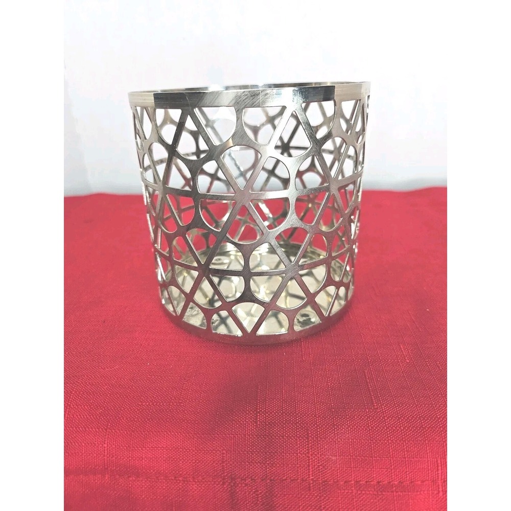 Yankee Candle Silver Chrome Metal‎ 3 Wick Candle Holder Lattice Design Sleeve